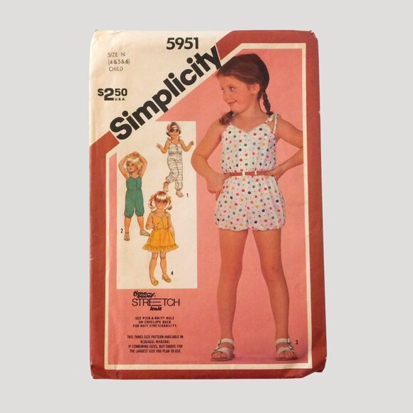 Simplicity Other - Simplicity 5951 Childs Jumpsuit Sundress Vintage Sewing Pattern Size 4 5 6 Cut